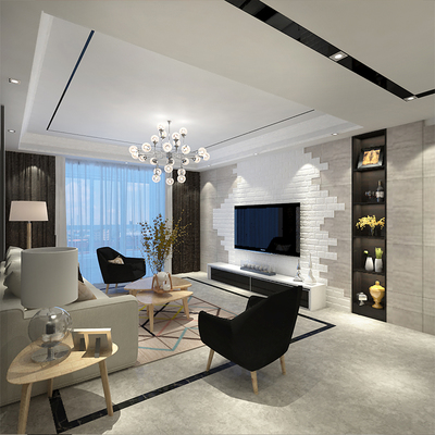 后現代簡約家裝修裝潢效果圖室內設計師客廳臥室背景墻黑白灰家居